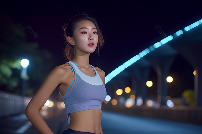 夜间户外运动美女模特实拍摄影图,高清,摄影图,摄影图片,图片大全,摄影图免费下载